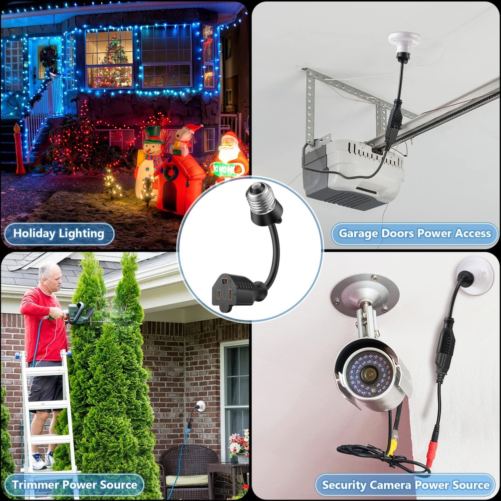 Light Socket to Plug Adapter 8.46 Inch Light Bulb E26/E27 Outlet Socket to 3 ...