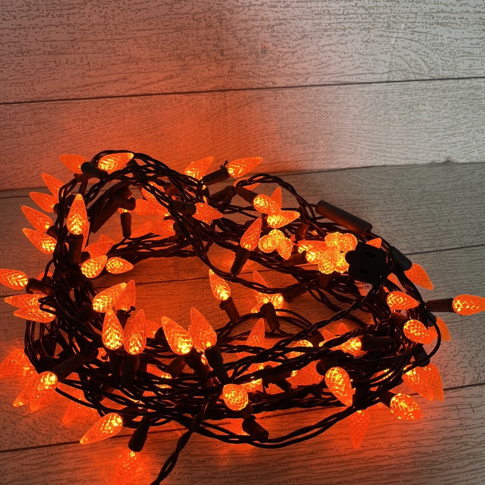 100 Ct Diamond Cut Pinecone Orange Halloween String Light Set