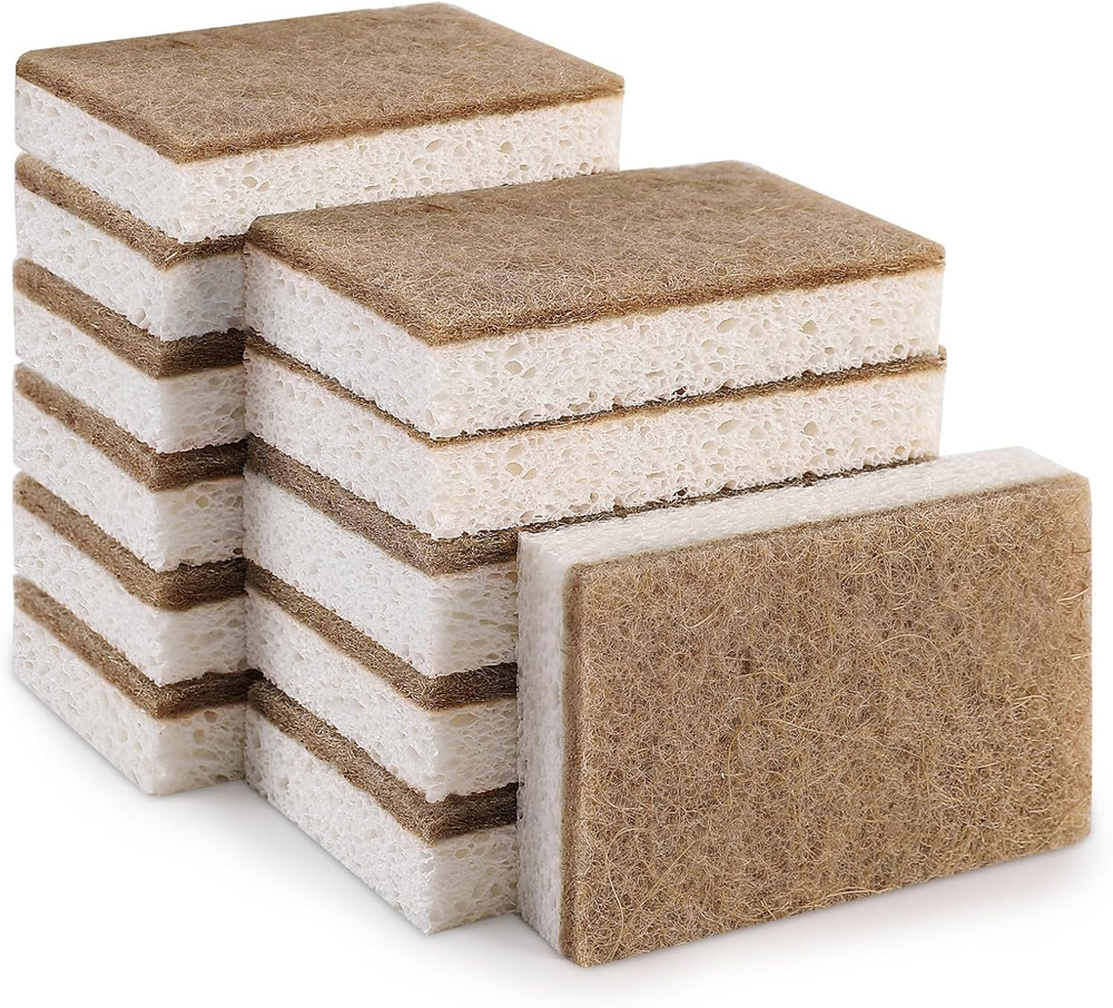 Natural Sponges for Dishes 12 Pack - Keep Soap Biodegradable Kitchen Sponge Comp