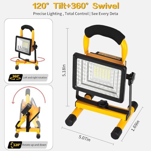 30W Rechargeable LED Work Light, Work Light 360° Rotation,2000LM,9000mAh,IP65