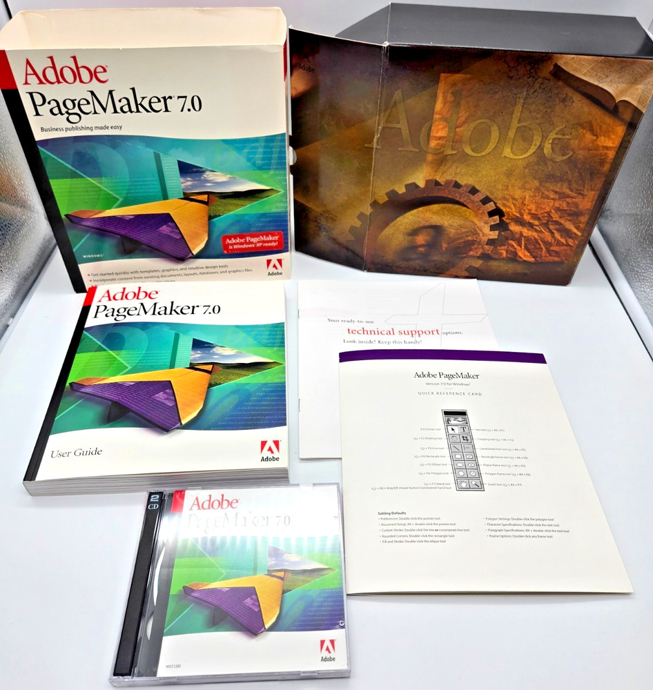 Adobe PageMaker 7.0 Upgrade Windows 2 Disc Set with Key Guide & Box