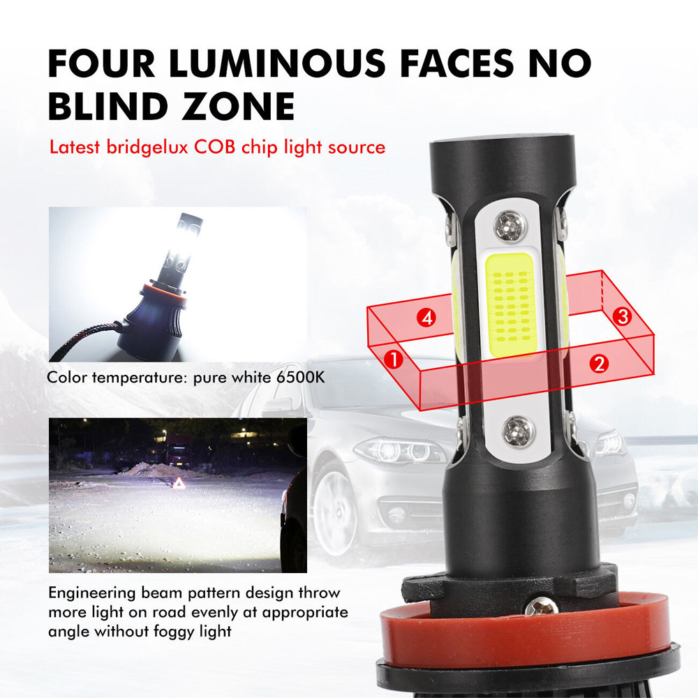 4-Sides H11 LED Headlight Kit Low Beam Bulb Super Bright 6000K White 1000000LM