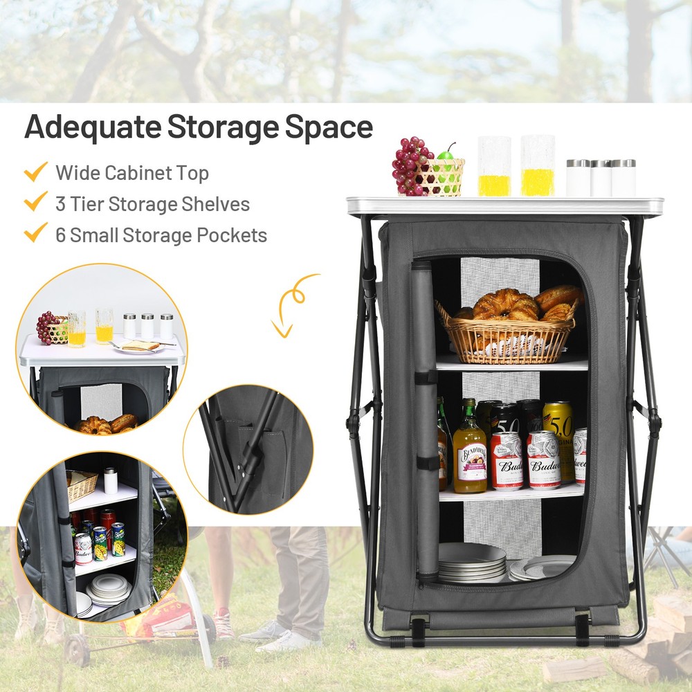 Portable Camping Storage Cabinet Folding Pop-Up Cupboard w/ Bag Medium Size