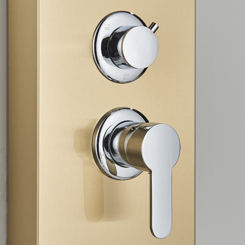 Brushed Gold LED Shower Panel Tower System Rain Waterfall Head Massage Jet Mixer