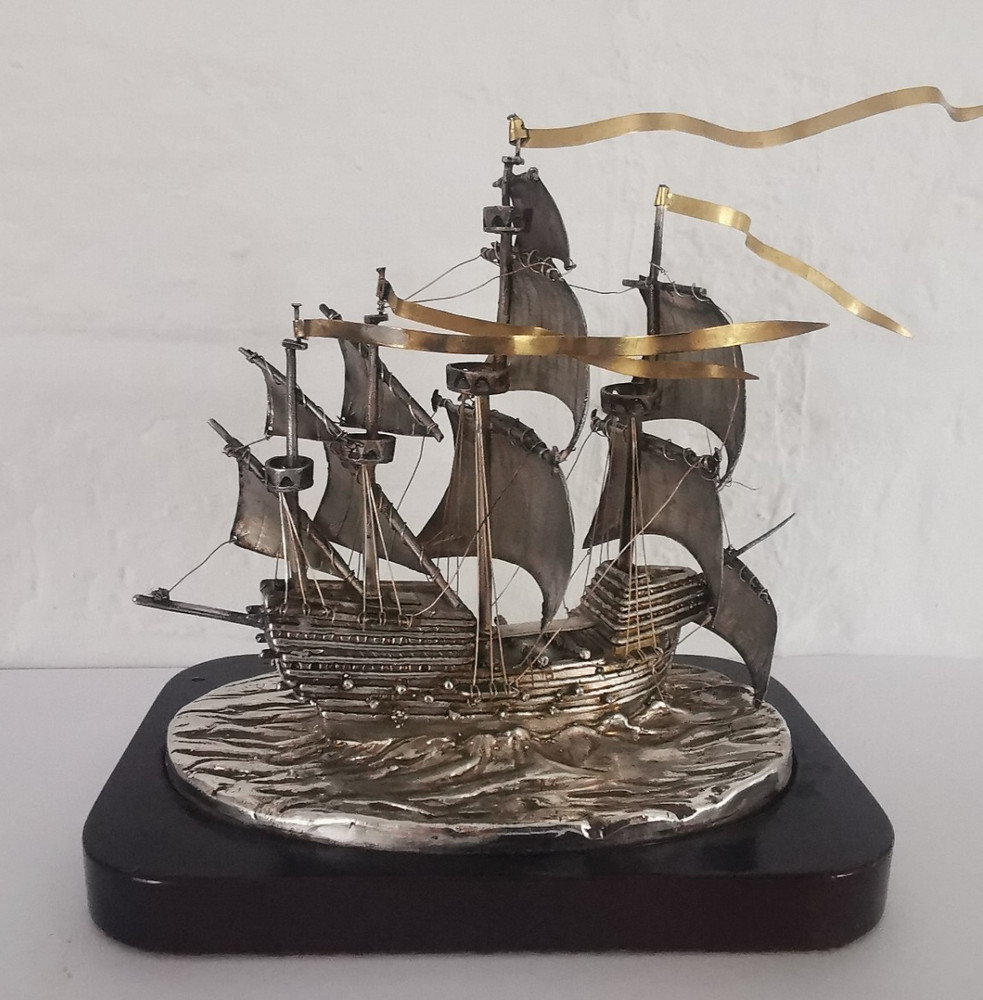 Solid Silver Mary Rose Ship Model - Birm. 1981