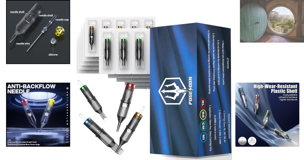Poseidon Tattoo Cartridge Needles - 50 Assorted Disposable Sizes for Precision