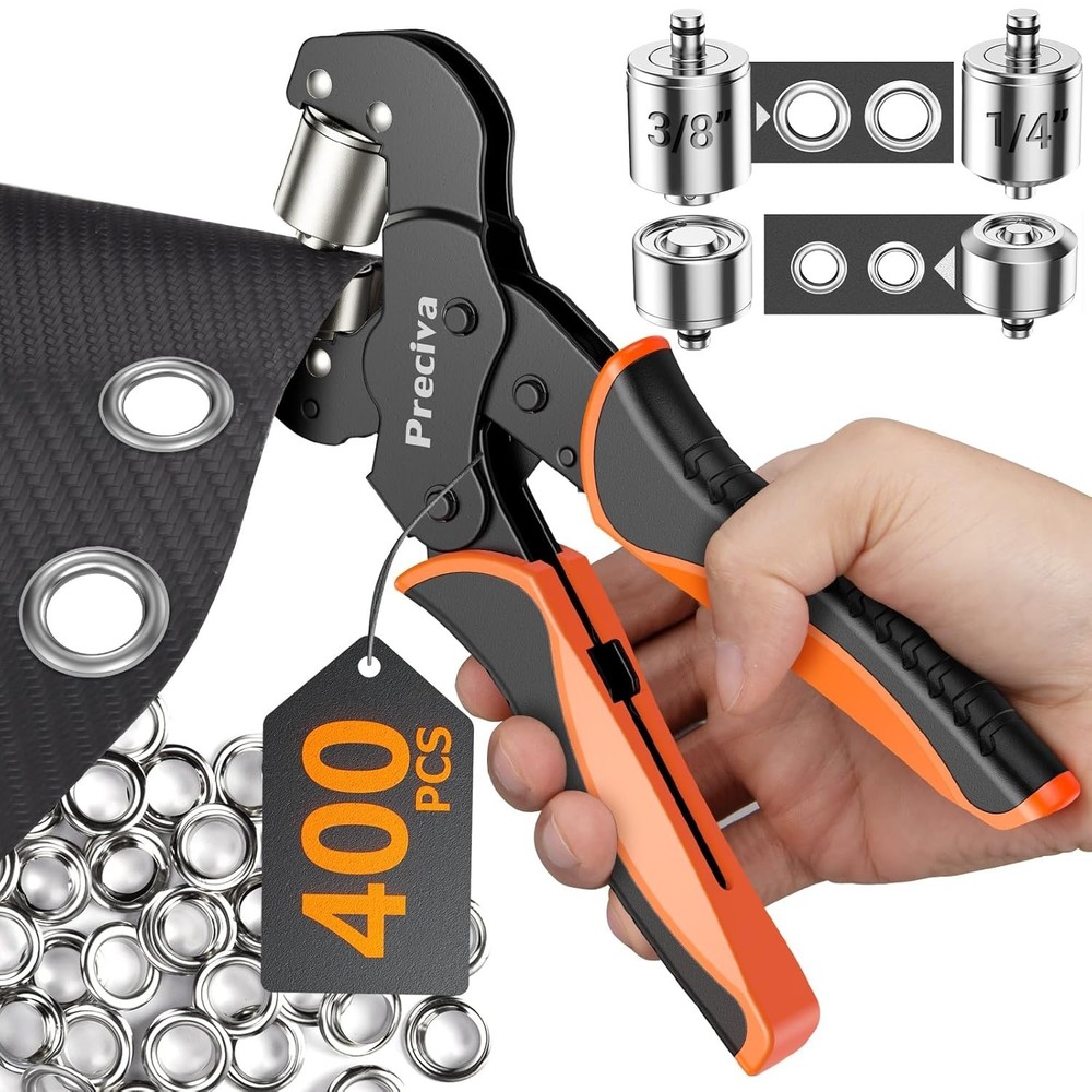 Interchangeable Grommet Tool Kit with 400 Silver Grommets - Easy Application