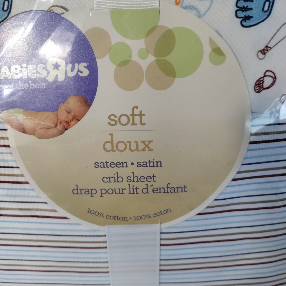 NEW Babies R Us Soft 2 Pack Sateen Satin Crib SheetsBaseball Theme Striped