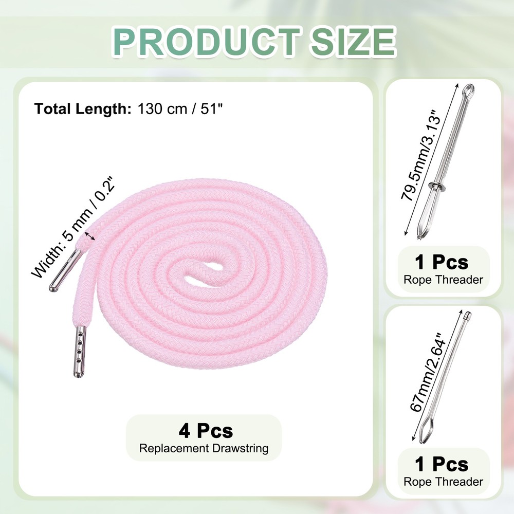 4pcs 51 Inch Replacement Drawstring Cords with Threaders, Light Pink