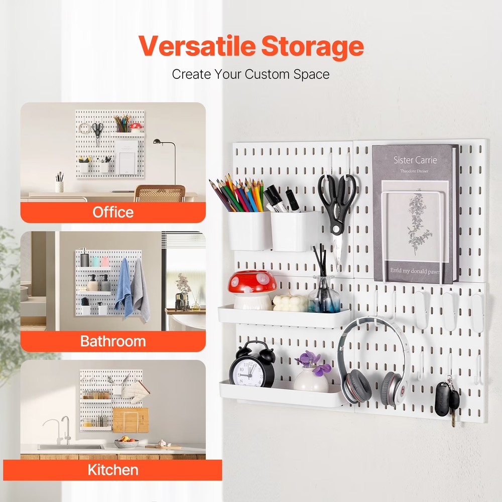 KFFKFF 11"x11" Pegboard Organizer 4Pc White Wall Mount Storage Kit