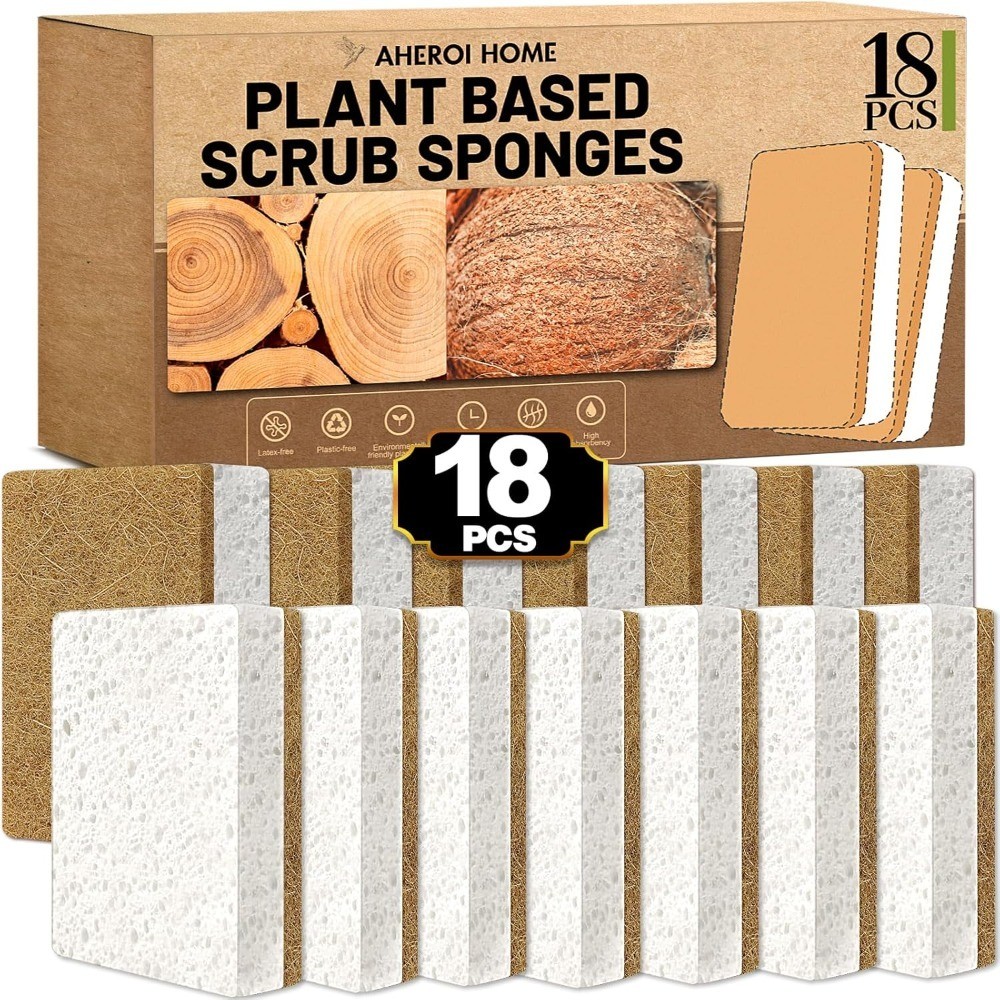 Natural Plant-Based Biodegradable Dish Sponges 18 Count Compostable Kitchen