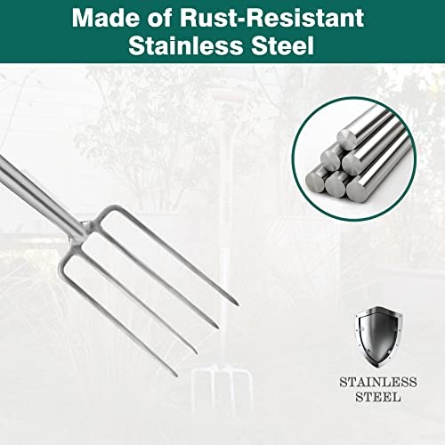 Gardening Digging Fork, 4-Tine Spading Fork with D 4-Tine Spading Digging Fork