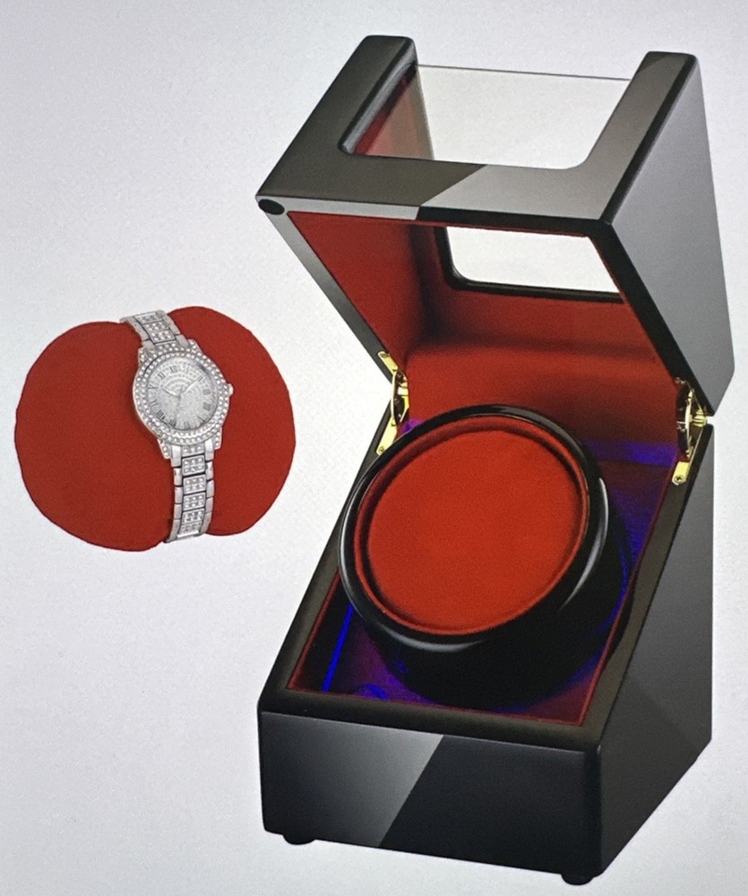 Watch Winder Super Quiet, Black, Single Watch, Battery or AC, LED Light