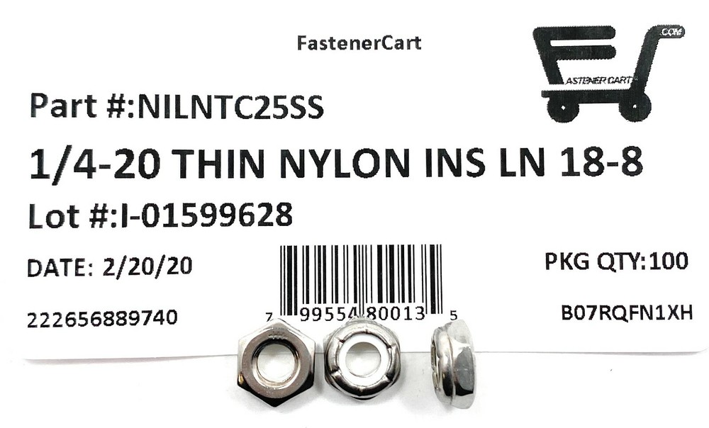 (100) 1/4-20 Stainless Steel Nylon Insert Jam Thin Nuts 1/4 NTE Locking Nuts