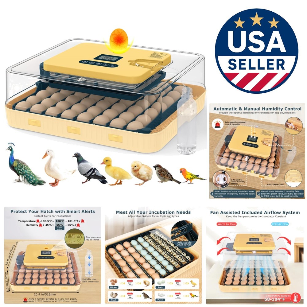 56-Egg Incubator: Temp & Humidity Control, Automatic Turner & 360° View