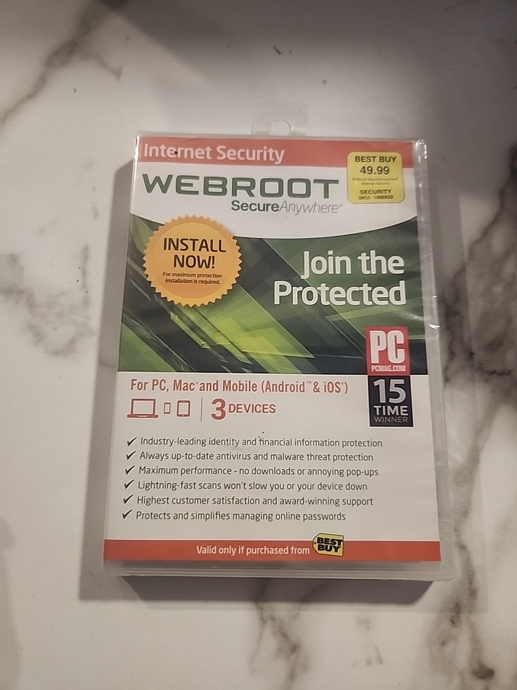 Webroot Secure Anywhere Internet Security 3 Devices Still Sealed