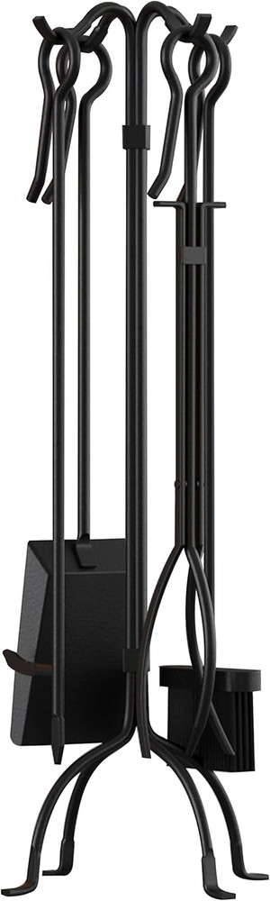 5-Piece Fireplace Tools Set, Heavy Duty Wrought Iron Fire Place Toolset, Black