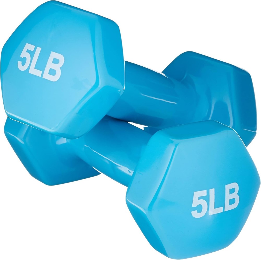 Amazon Basics Vinyl Coated Dumbbell Hand Weights 5 pound, Light Blue