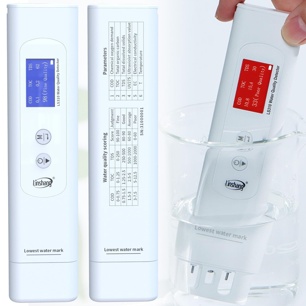 Professional 6-in-1 TDS, TOC, COD, UV275, EC & Temperature Meter, Accurate Re...