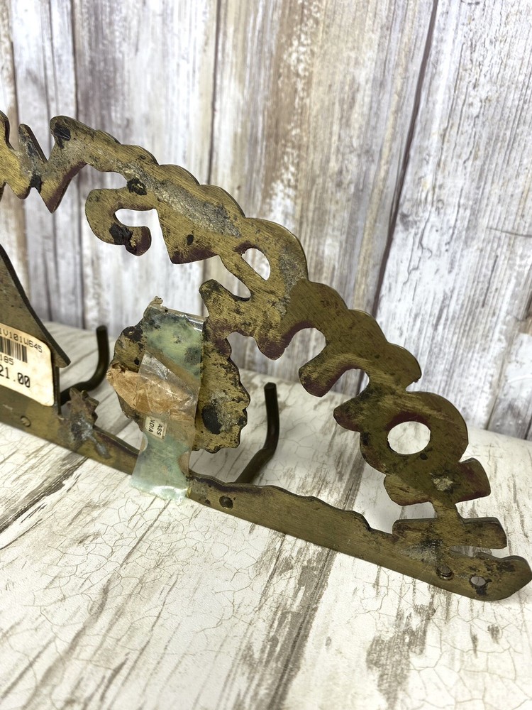 Small Brass House and Tree Key Ring Holder Kitchen Wall Hooks Decor