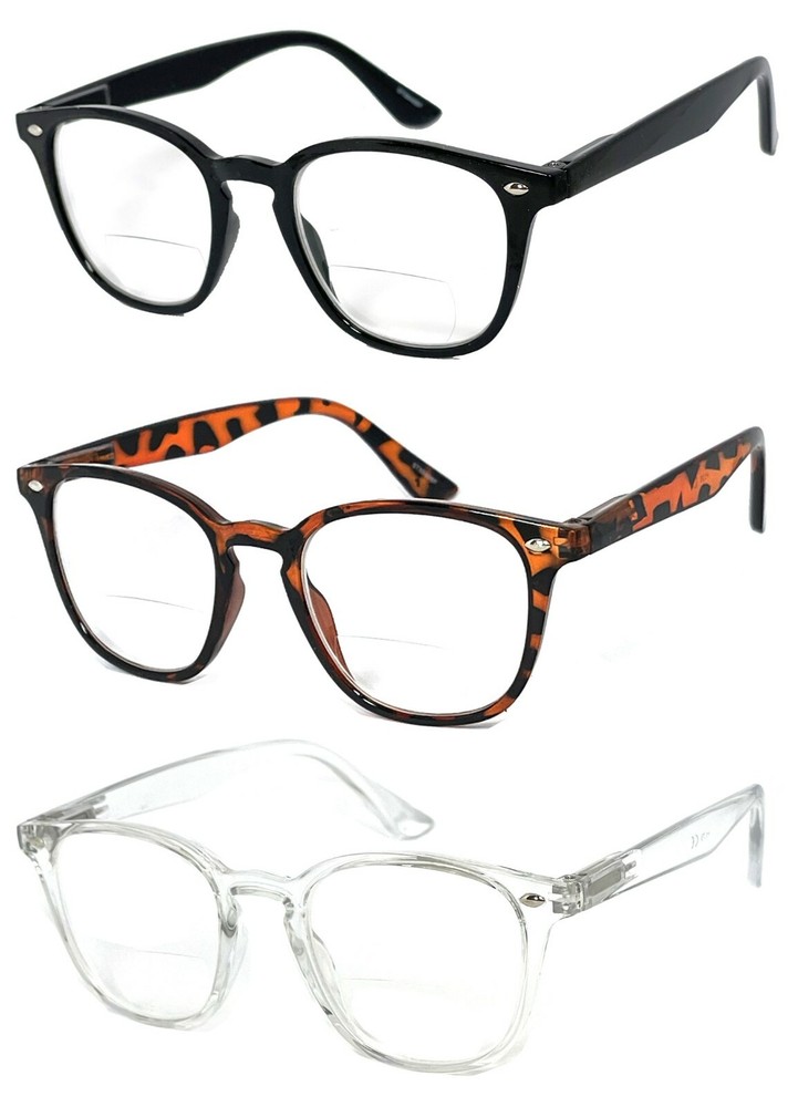 Clear Bifocal Reading Glasses Retro Square Keyhole Frame Spring Temple