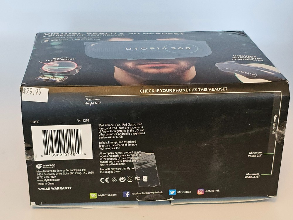 Utopia 360 Virtual Reality 3D Headset + Bluetooth Controller