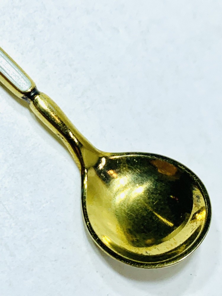 David Andersen DA Norway White Gallucci Enamel Gold Plated Sterling Salt Spoon