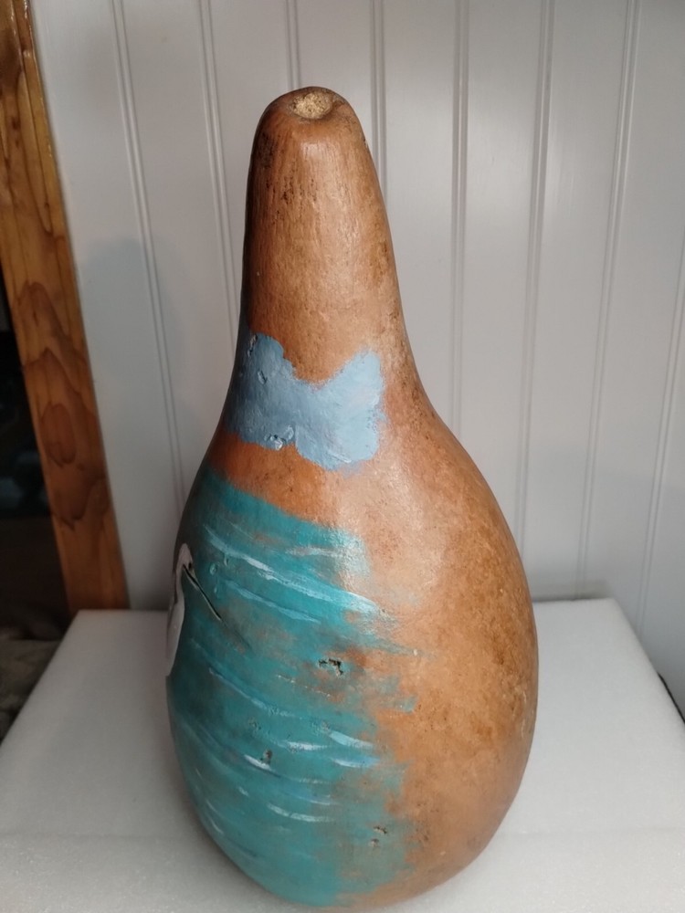 Large Hand painted Crane On Gourd 16"
