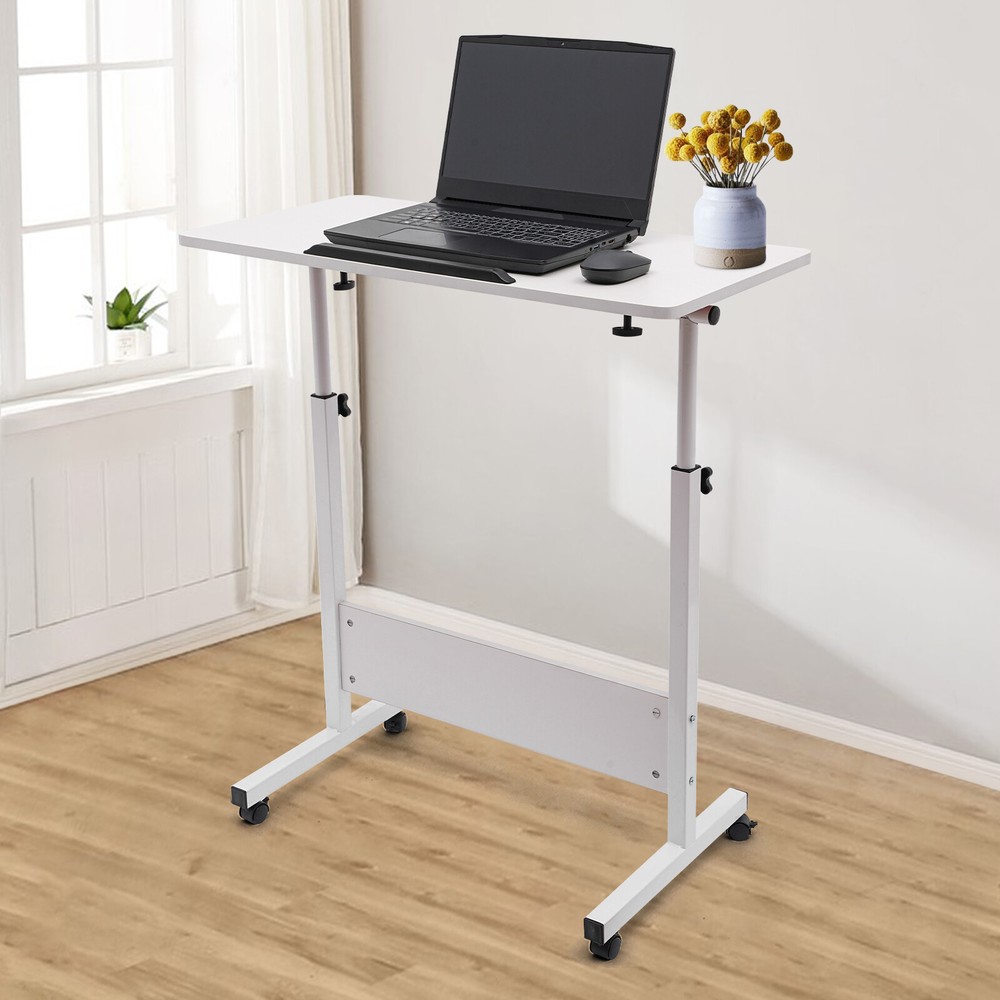 31*16in Portable Laptop Desk Rolling Computer Stand with Adjustable Height White