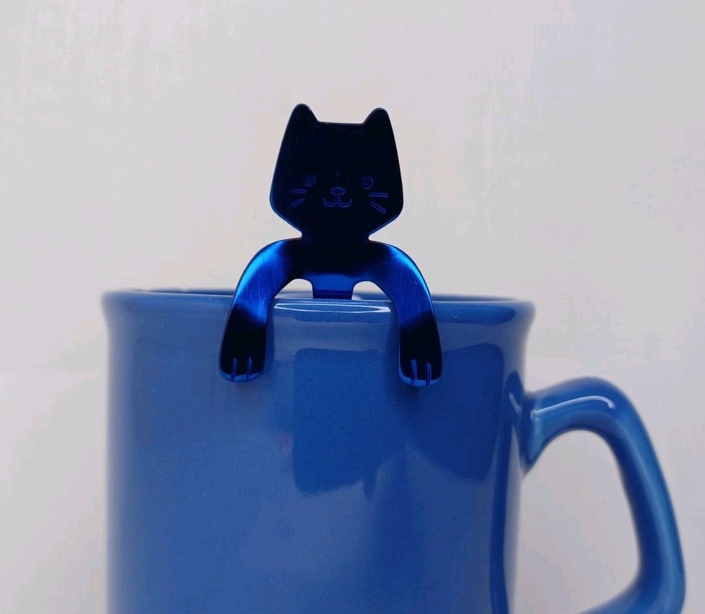 Blue Kitty Cat Spoon Tea Cup Hugging Hugs Your Mug