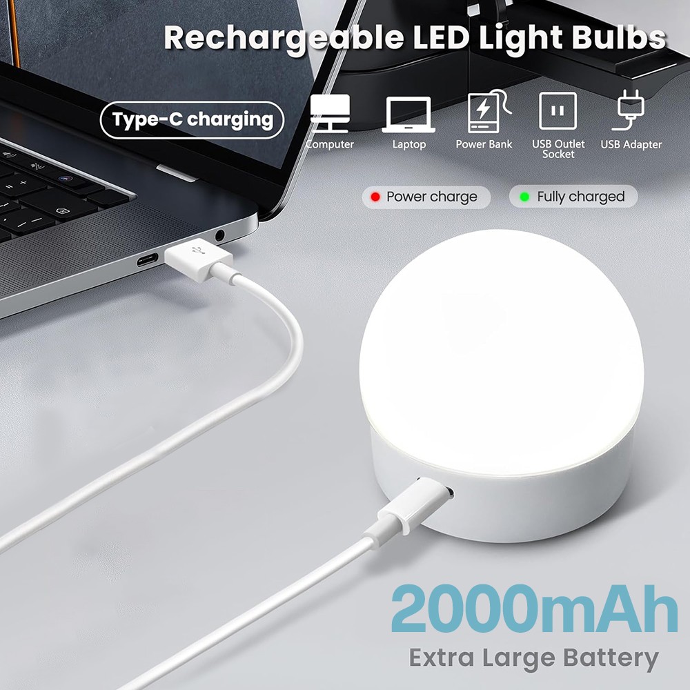 2PK Dimmable Light Bulbs Rechargeable Remote Control Battery Operated Light Bulb