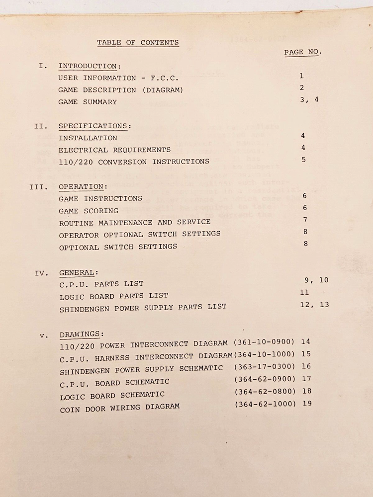 CENTURI PHOENIX VIDEO GAME SERVICE MANUAL WITH SCHEMATICS