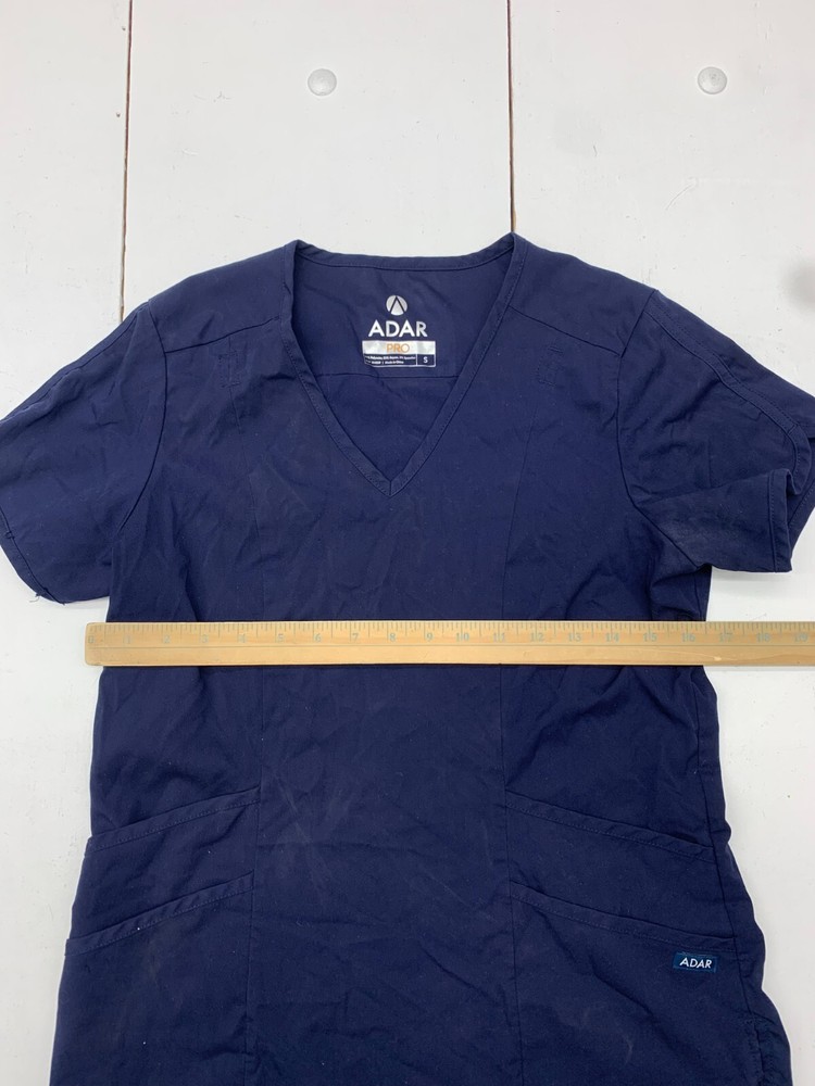 Adar Womens Navy Blue Short Sleeve Scrub Top Size Small