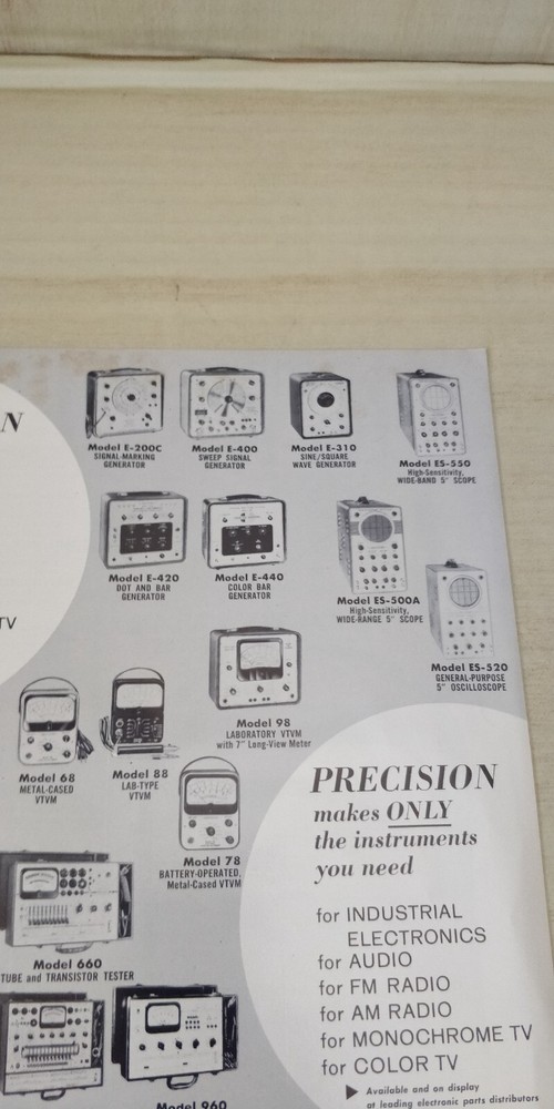 1958 PACE Precision Test Equipment ~ Sales Flyer ~ VOM Oscilloscopes + more