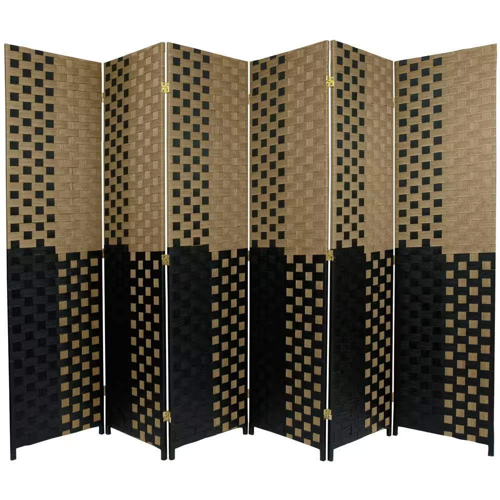 6 Ft. Black and Tan Woven Fiber 6-Panel Room Divider