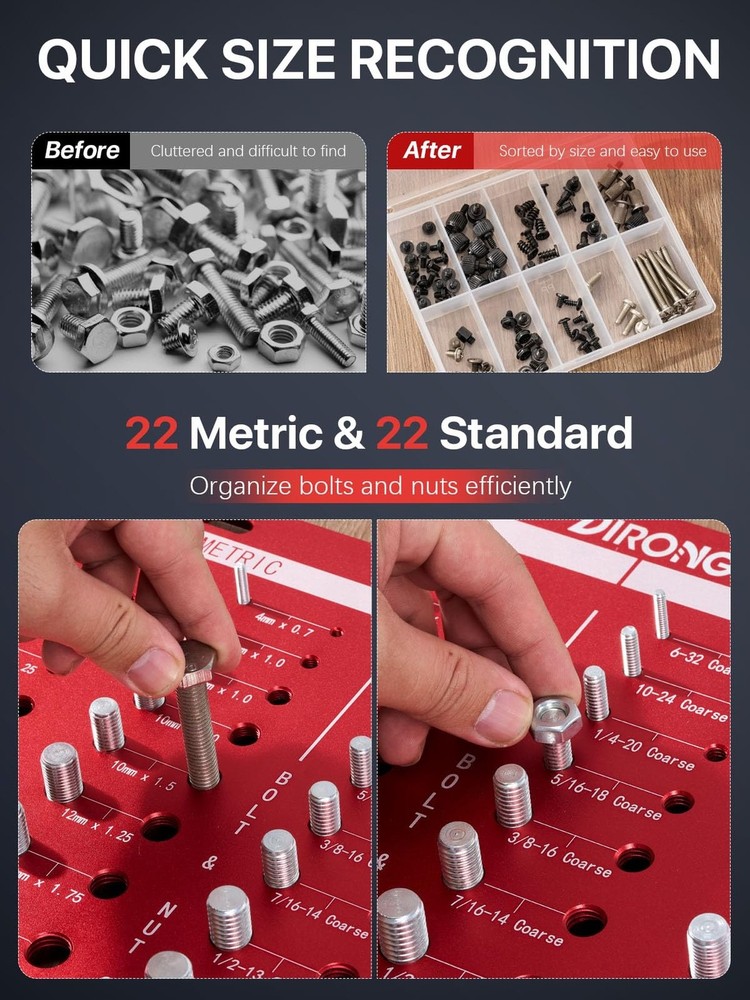 Thread Checker, 44 Nut and Bolt Thread Checker, Bolt Size and Thread Gauge 22...