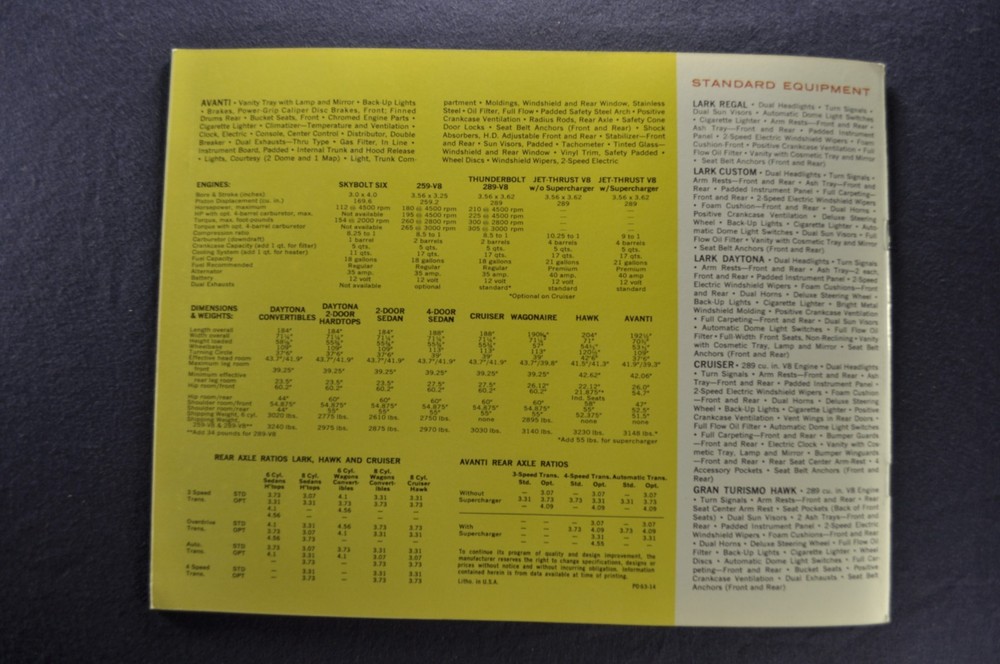 1963 Studebaker 20pg Catalog Avanti Hawk Cruiser Daytona Lark Wagonaire Original
