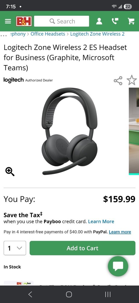 Logitech 981-001502 Zone Wireless 2 ES Headset, UC, ANC (Bluetooth) - Graphite