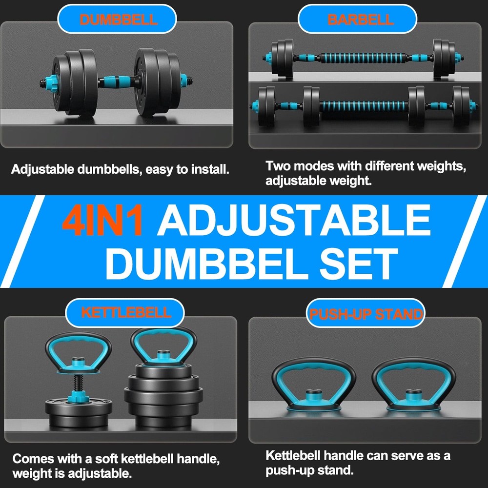 Adjustable Dumbbells, Portable Changeable Dumbbell, Kettlebells, Push up Stand
