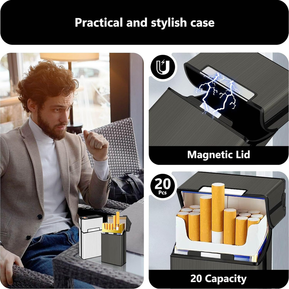 Cigarette Case with Lighter (2 Pack), King Size 100S Magnetic Switch 20 Capacity