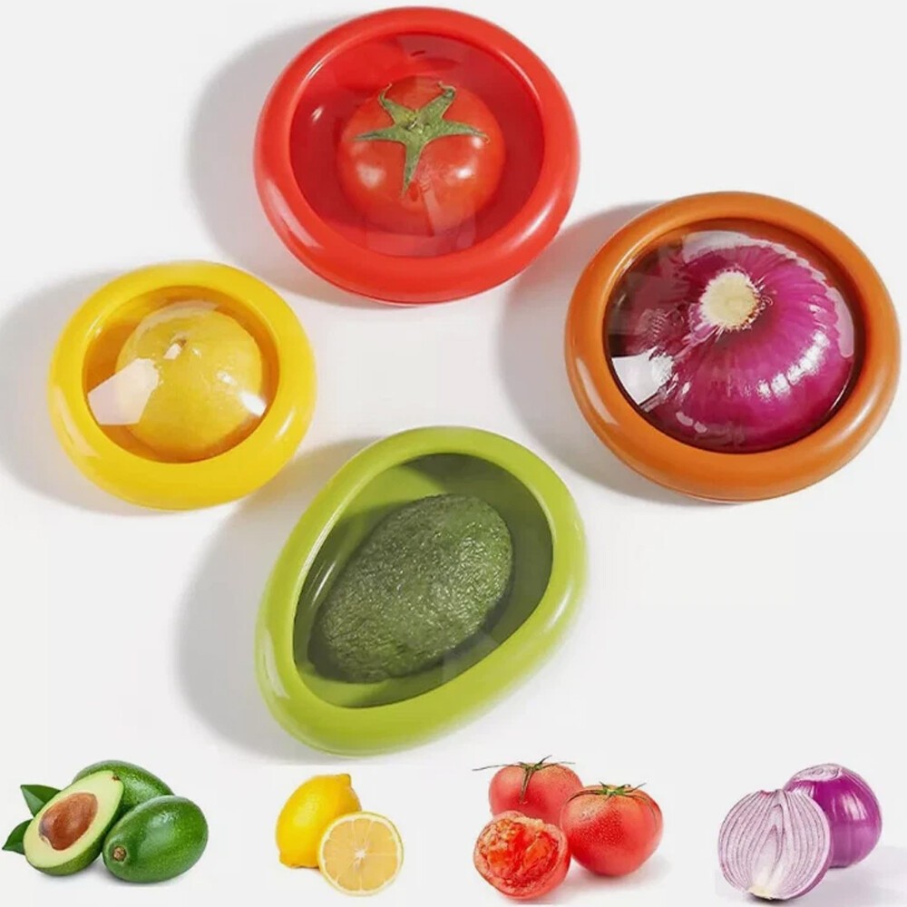 4PCS Plastic Fridge Fresh-Keeper Container for Avocado Onion & Half-Cut Fruit
