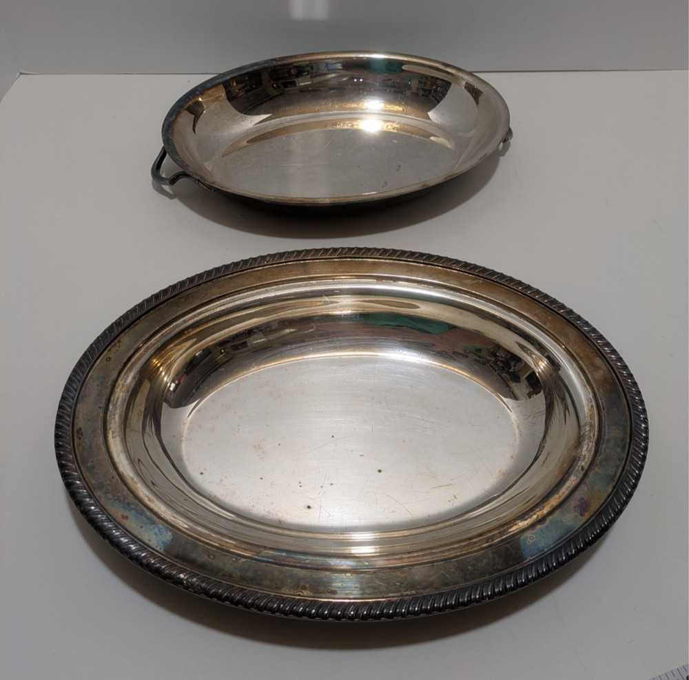 Crescent Silverware Mfg Co Oval Covered Serving Dish # 3157 - 2 Pcs - Monogram G