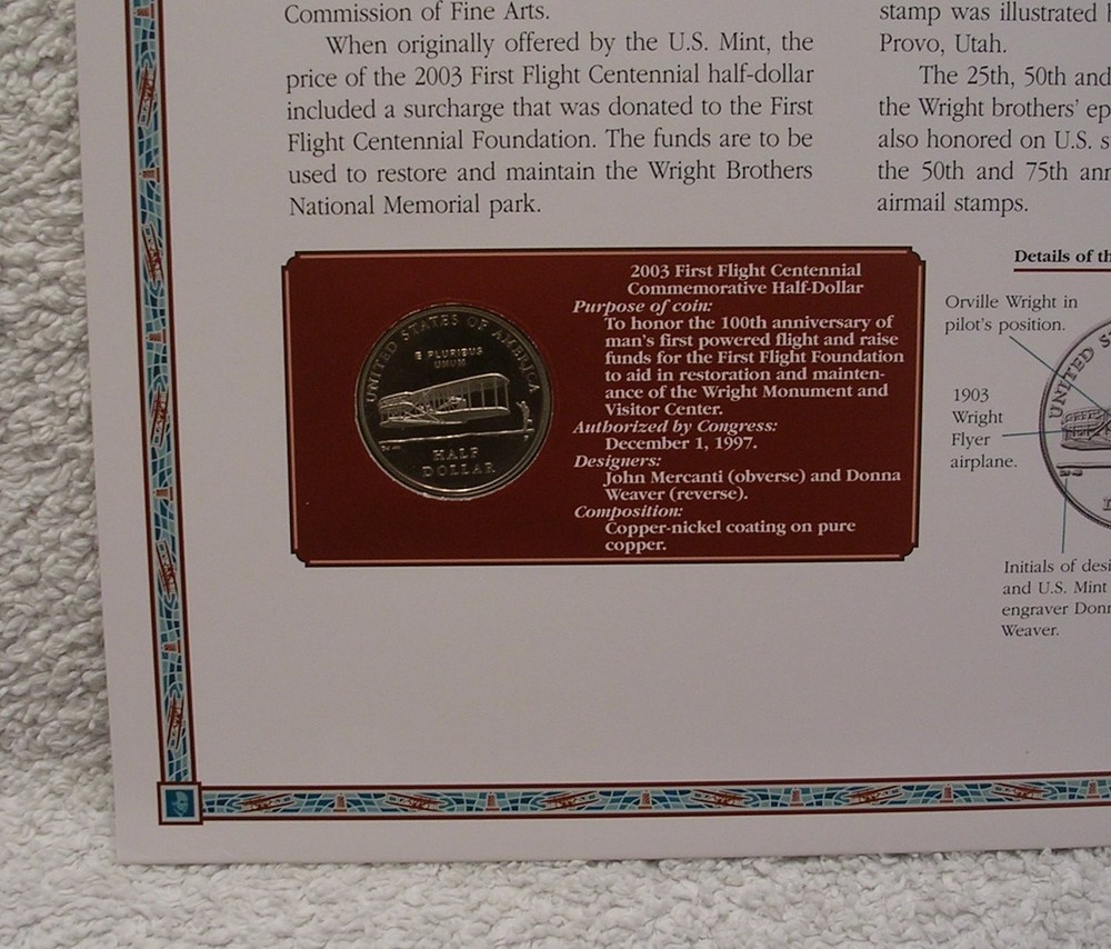 2003 P First Flight Centennial Half Dollar - Coin & Stamp Commemorative Panel