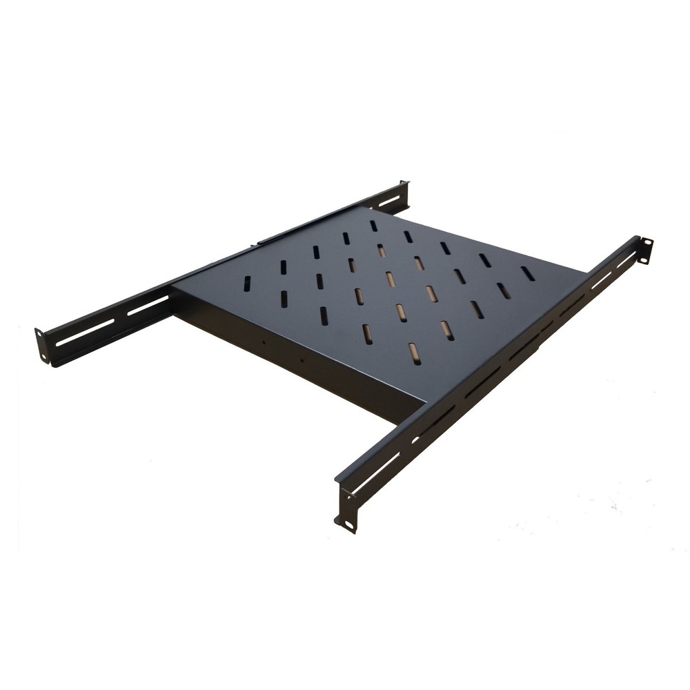 1U 19" 4 Post Fixed Vented Server Shelf, Adjustable Rack Mount 17in - 33in Black