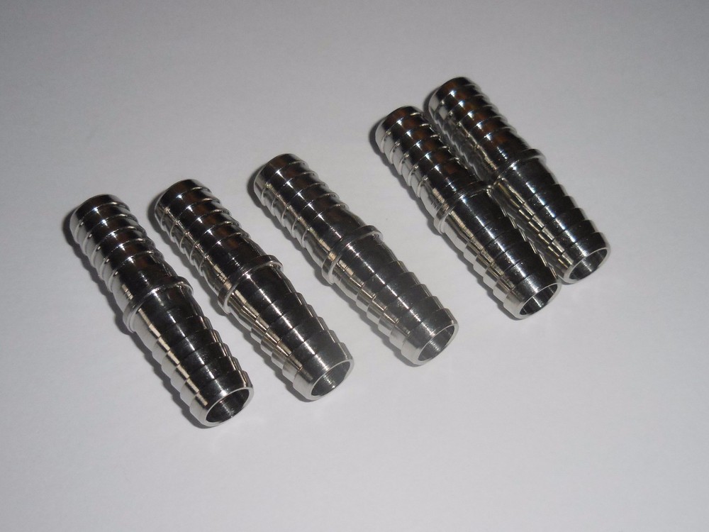 (5) MIDWEST BEVERAGE 1000592 STAINLESS STEEL SPLICER 3/8" BARB x 3/8" BARB