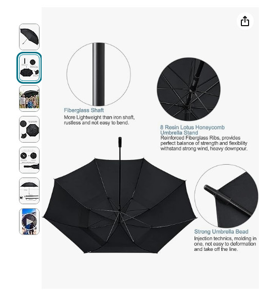 80 Inch Huge Large Oversize Golf Umbrella Double Canopy Vented Windproof Stick