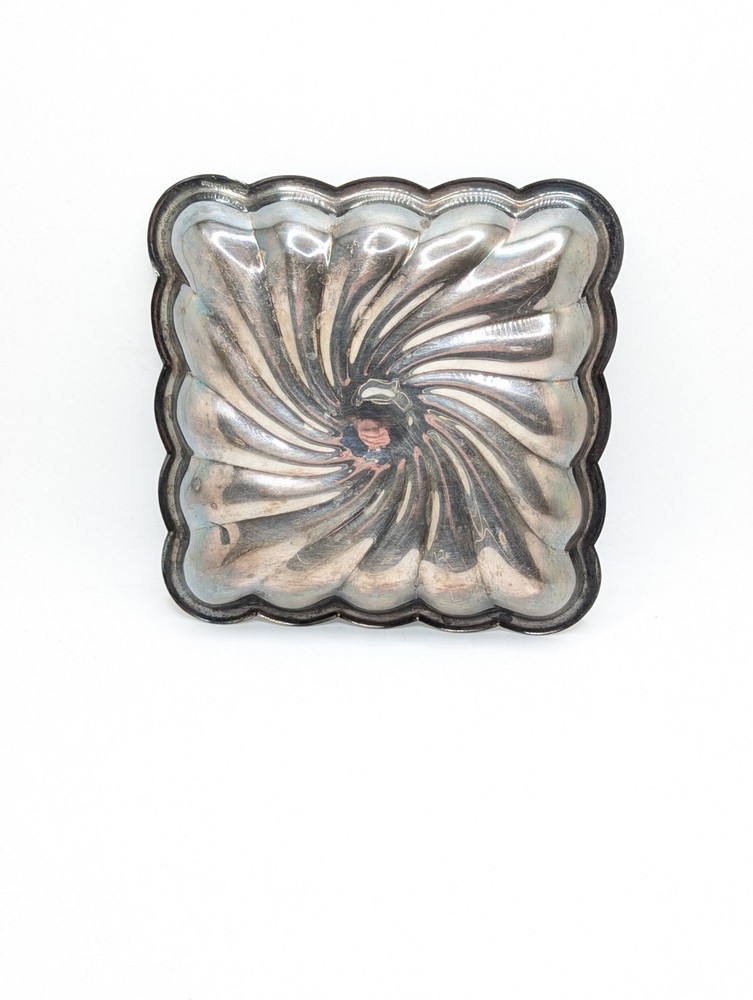 Vtg Silver Plate Swirl Pattern Candy Trinket Dish 5.75" Square