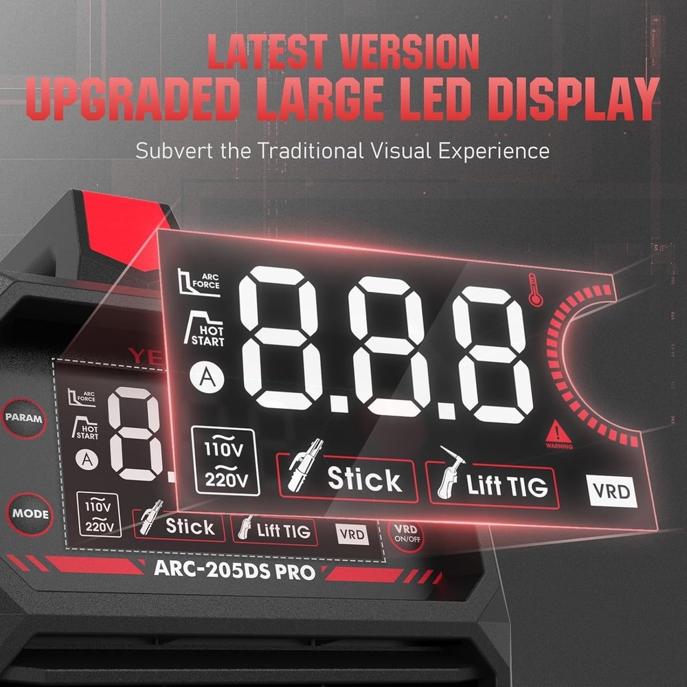 Lightweight 205Amp Arc Force Welder with Automatic Safety Features & LED Display
