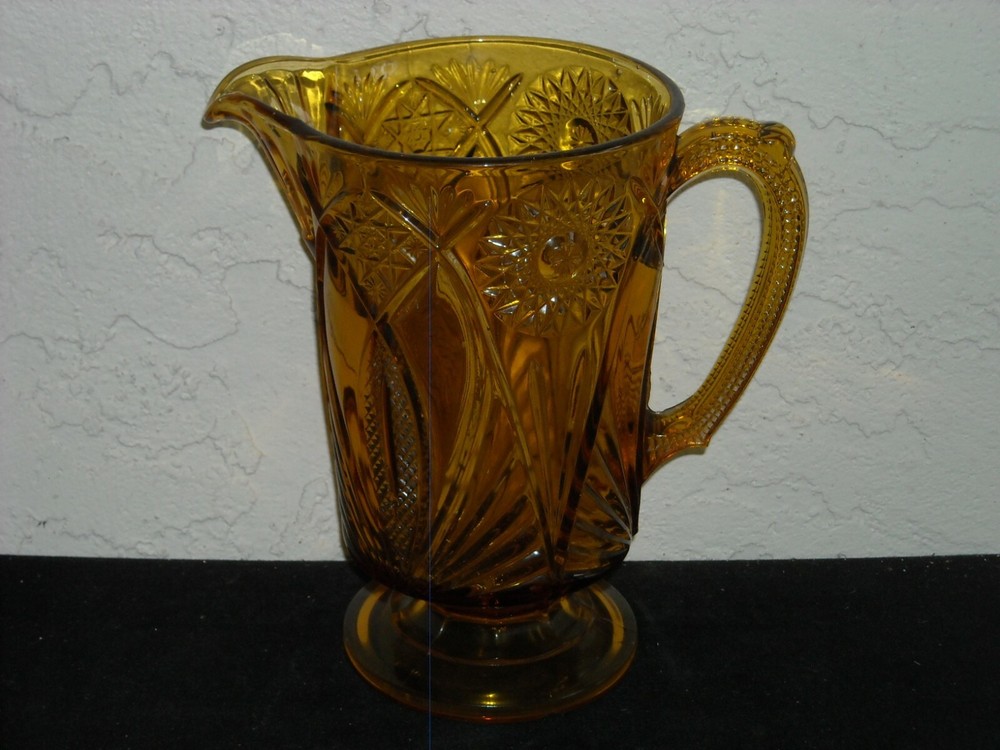 Jubilee / Isis Pattern Water Pitcher  Amber