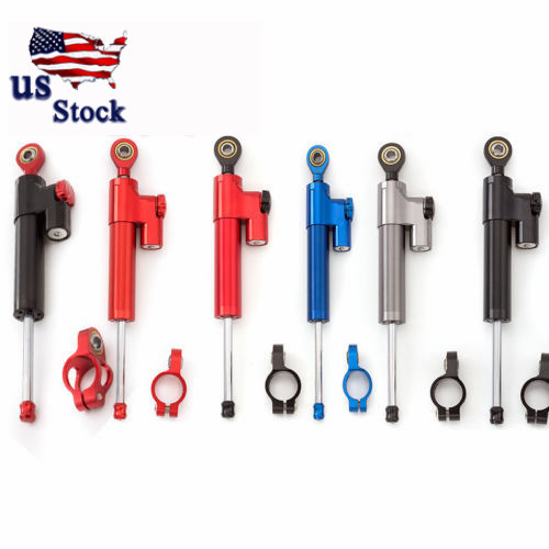 Silver&Red Steering Damper Motorcycle Linear Stabilizer Reversed Safety Control